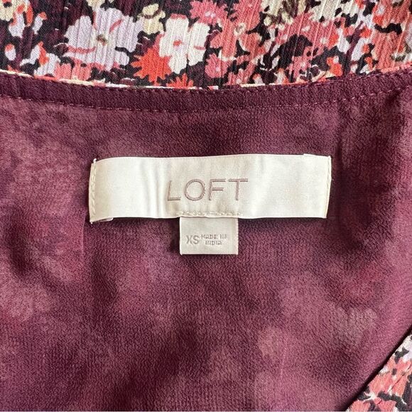 Loft Burgundy Floral V Neck Peplum Blouse - Picture 8 of 10